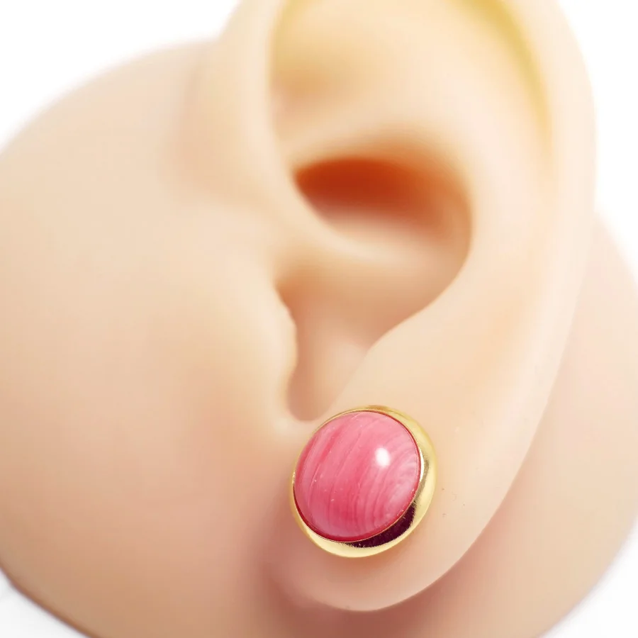 

Watermelon Red Ear Studs,Gold Plated Brass,12mm Red Agate Stone Cartilage Piercing Jewelry,Stud Earrings,1pair
