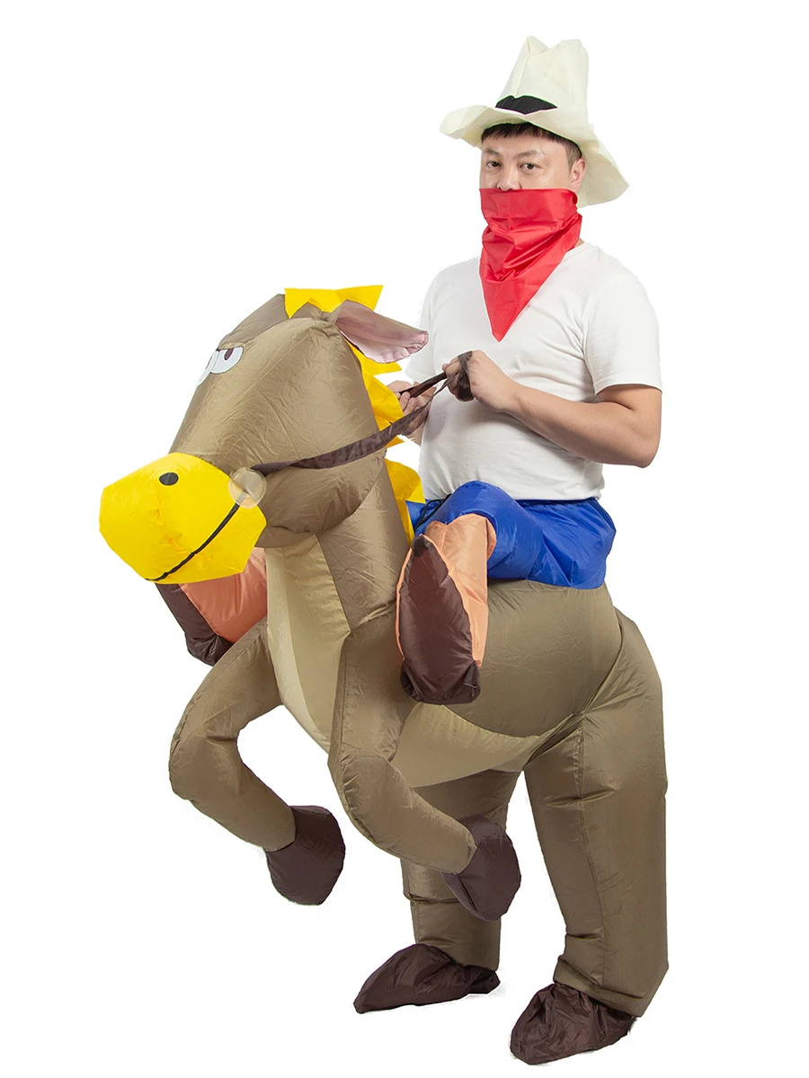 JYZCOS Inflatable Cowboy Costume Adult Western Horse Rider Fancy Dress for Men Women Halloween Party Suit |