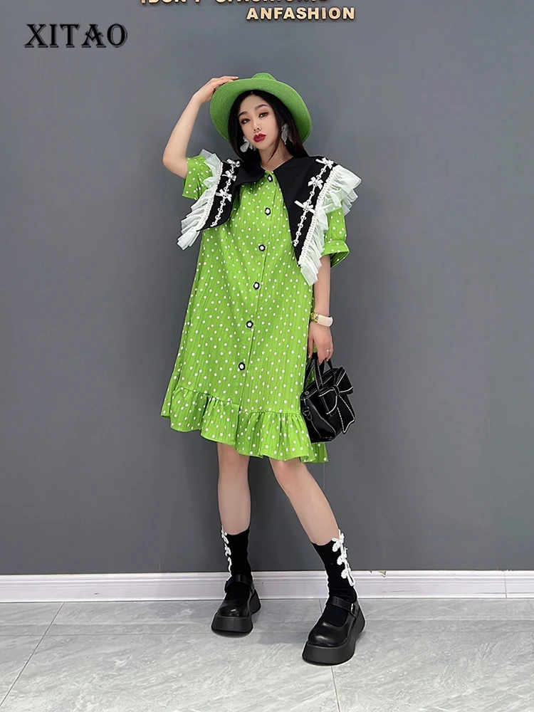 

Женское платье в горошек XITAO, летнее однобортное платье контрастных цветов с матросским воротником, модель WLD8000