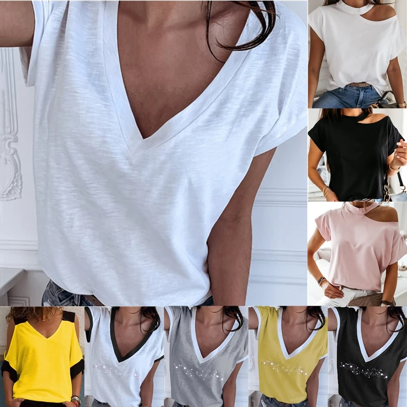 

GAOKE White Summer T Shirt Women Casual Womens Tee Shirts Harajuku Plus Size Tops Short Sleeve T-shirt Ladies Women Clothings