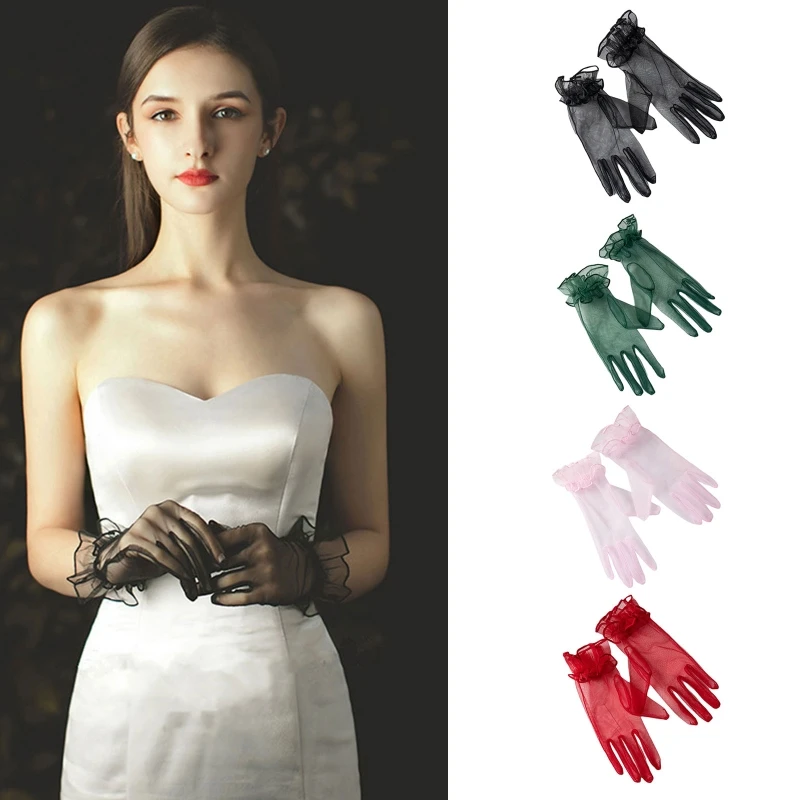 

Fashion Wrist Length Tulle Gloves Full Finger Gloves Party Gloves for Banquet DXAA