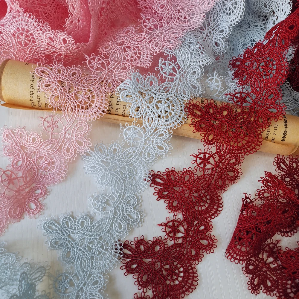 

14yards White Pink Blue Water Soluble Polyester Lace Trim Lace Fabric Ribbons DIY Dress Clothing Skirt Curtain Accessories