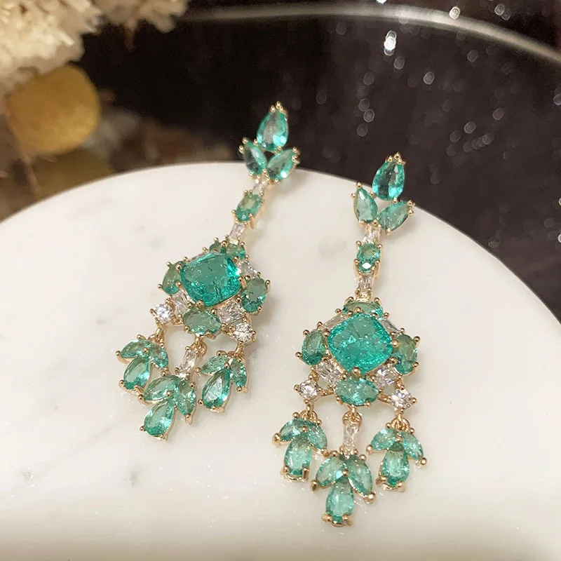 

Green Flower Earrings Long Tassel Special