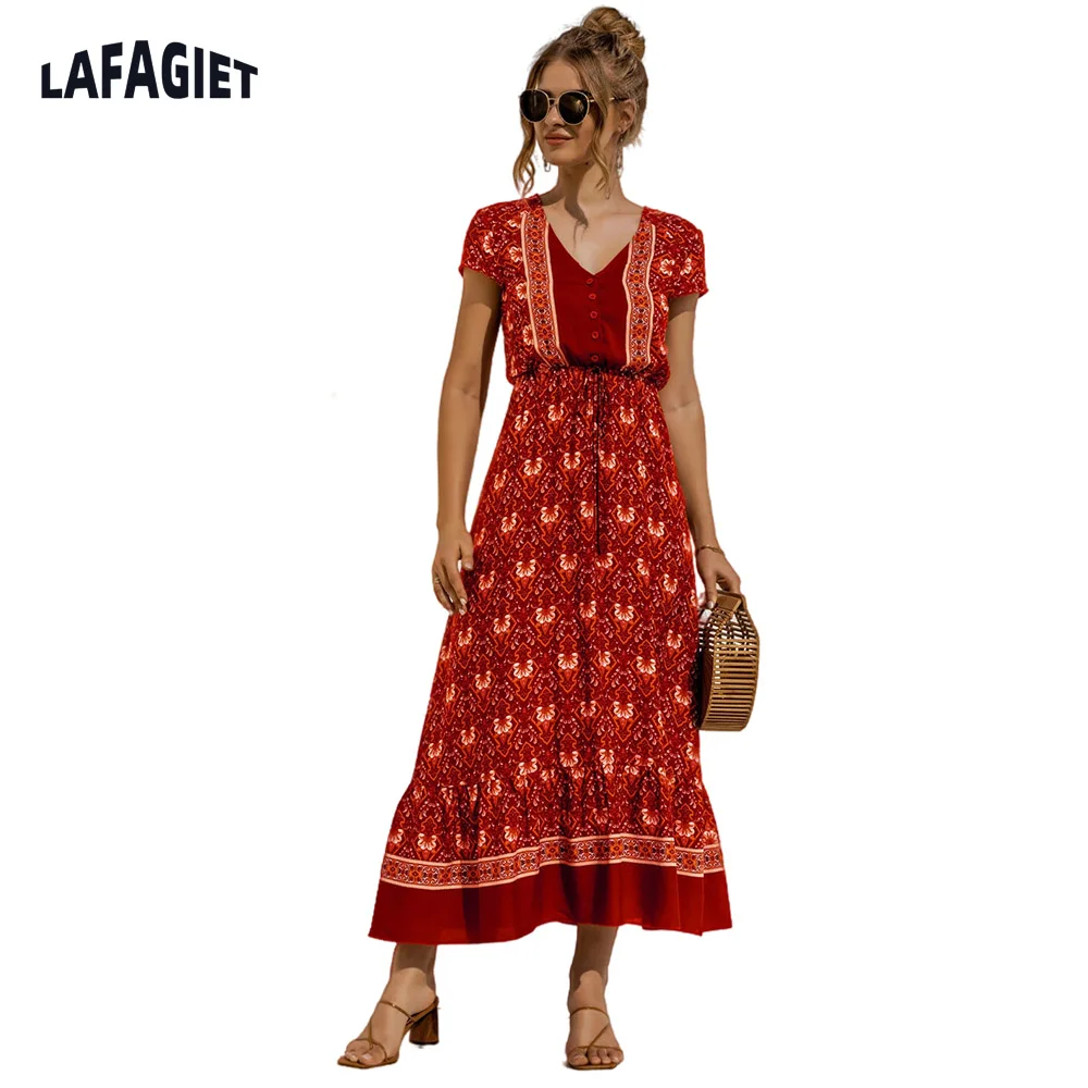 Праздничное женское платье летнее богемное Макси-платье с цветочным принтом в