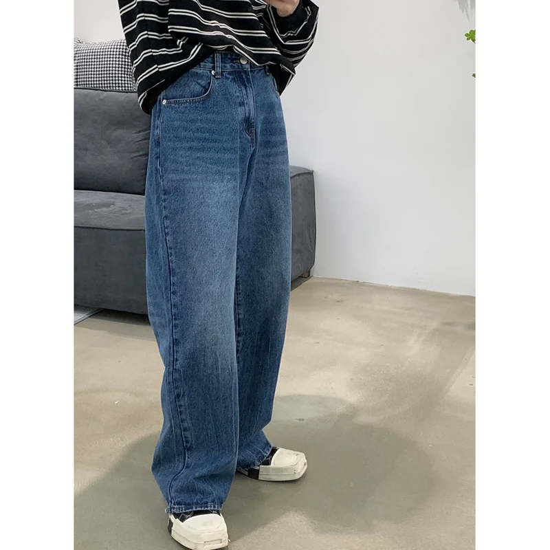 Streetwear Men 2022 New Vintage Simplicity Recreational Blue Jeans Loose Straight Cylinder Broad Leg Trousers Autumn Female Y2k