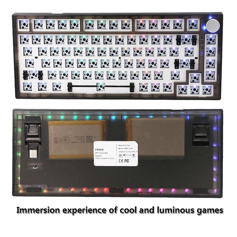 

Механическая клавиатура FEKER IK75 PRO, 3 режима, Bluetooth, 2,4 ГГц, USB, RGB подсветка, 75% клавиш, «сделай сам», игровая клавиатура с переключателем Hot Swap