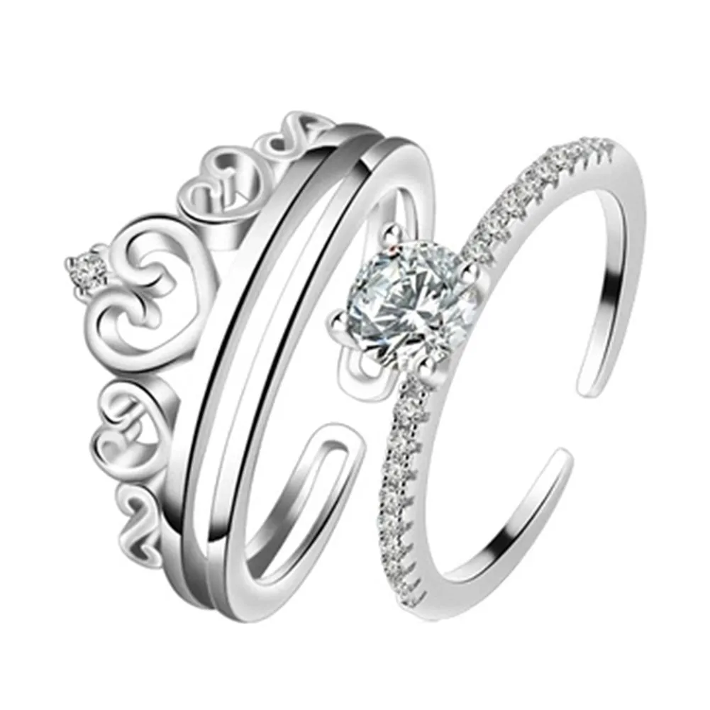 

TikTok Crown Ring Set Ring Japanese and Korean Personality Suit Crown Silver Ring Two-in-one Combination Princess Ring