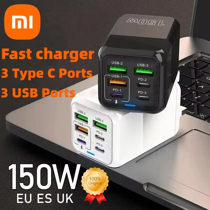 Зарядное устройство Xiaomi 150 Вт PD ультра-Быстрая зарядка с 6 портами QC 3 0 для iPhone 15 Pro
