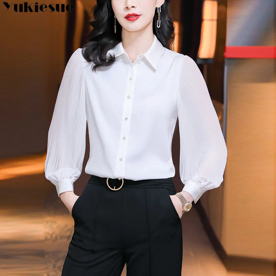 BLUSAS 2022 Spring New Office Lady Long Sleeve Pullovers Lace Ruffles Chiffon Shirts Women's Clothing Vintage Elegant Blouse 4XL images - 6