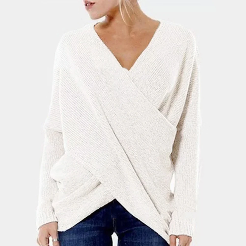 

Women Autumn Winter Batwing Sleeve Knitted Sweater Vintage Harajuku Cross Pullover Elegant V Neck Loose Oversized Jumper Tops