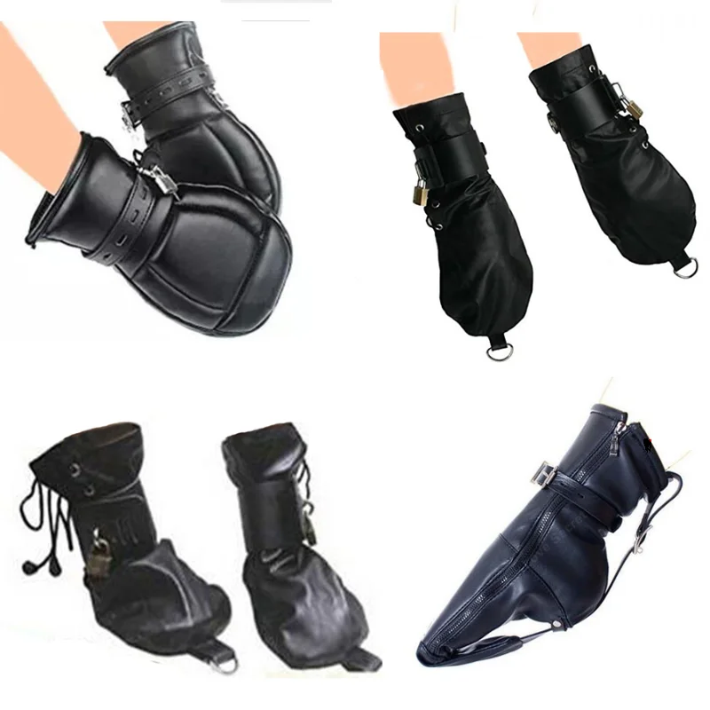 

Mittens/Handcuffs/Boot Booties,BDSM Bondage,Leather Gloves Dog Paw Padded Fist Mitts Socks,Sex Toys Interest Gloves Adult Games