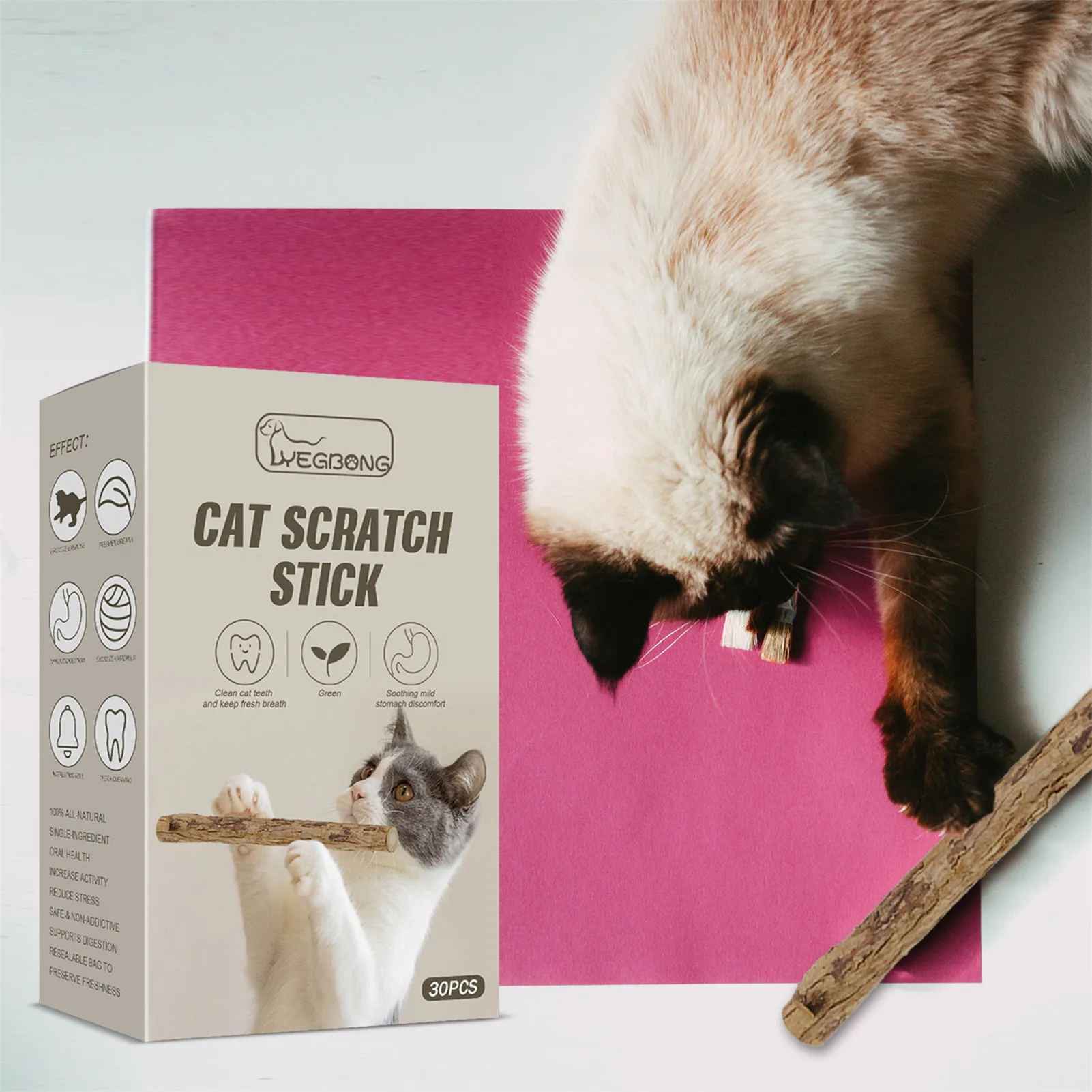 

30-PCS Natural Catnip Pet Cat Molar Toothpaste Stick Fruit Silvervine Cat Snacks Sticks Pet Cleaning Teeth Tools Supplies