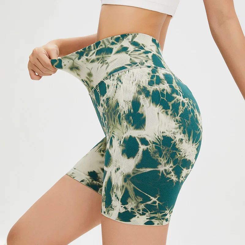 Tie Dye Seamless Women Yoga Shorts Hip Lifting High Waist Butt Scrunch Sports Leggings Bicycle Short Shorts Woman
