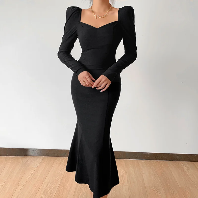 

Женская яркая черная юбка рыбий хвост женское Новое Осеннее легкое облегающее эластичное платье с высокой талией