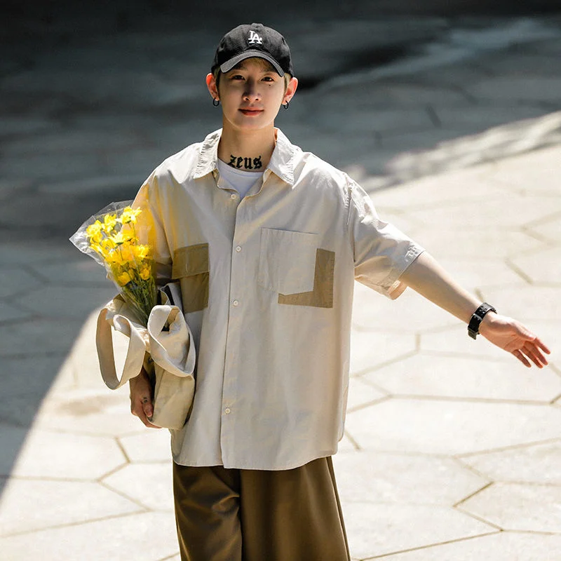 

Summer Cotton Short Sleeve Shirts Men's Fashion Retro Pocket Shirts Mens Japanese Streetwear Loose Workwear Shirts Men M-3XL