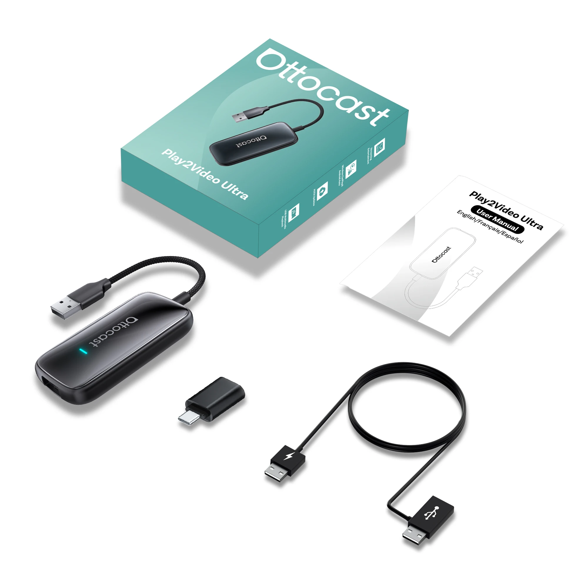 

OTTOCAST Play2Video Ultra Carplay Ai Box Беспроводной Android Авто адаптер Встроенный Youtube Netflix Для VW Benz Ford 99% автомобилей