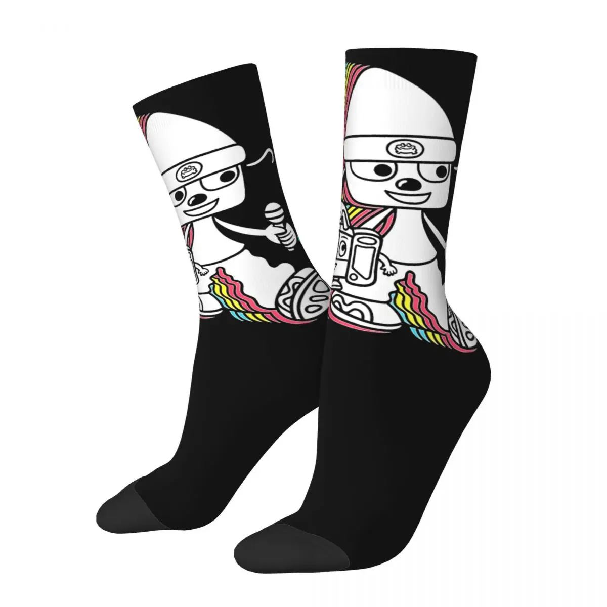 

Funny Crazy Sock for Men Neon Hip Hop Vintage PaRappa The Rapper Rhythm Game Happy Quality Pattern Printed Boys Crew Sock Gift