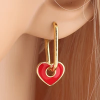 south korea fashion earrings long peach oil painted heart jewelry for women for 2022
