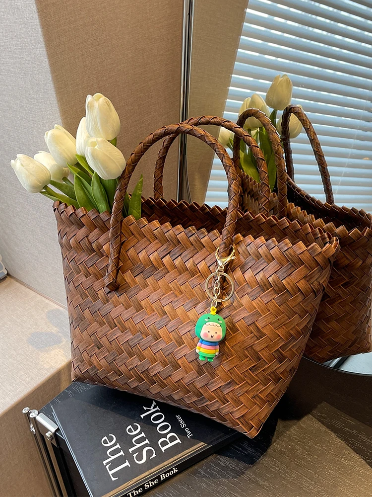 Большая женская сумка Capaci новинка 2024 модная тканая портативная сумка-корзина для