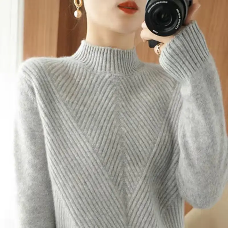 Fashion Solid Color Screw Thread Knitted Sweaters Women's Clothing 2022 Autumn New Loose Casual Pullovers All-match Tops