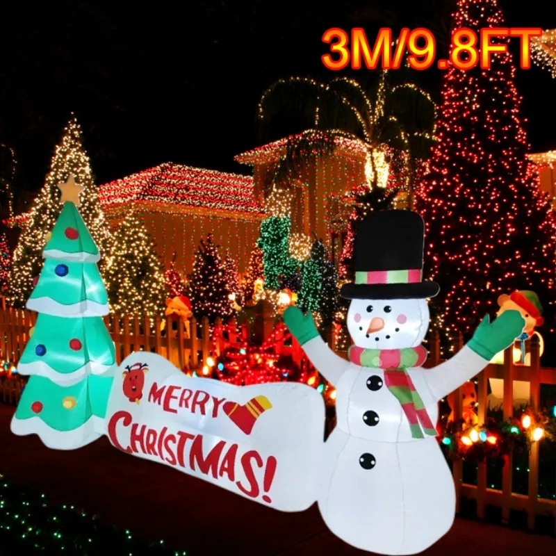 Рождественский Надувной Елочный Баннер Снеговик Со Светодиодной Подсветкой