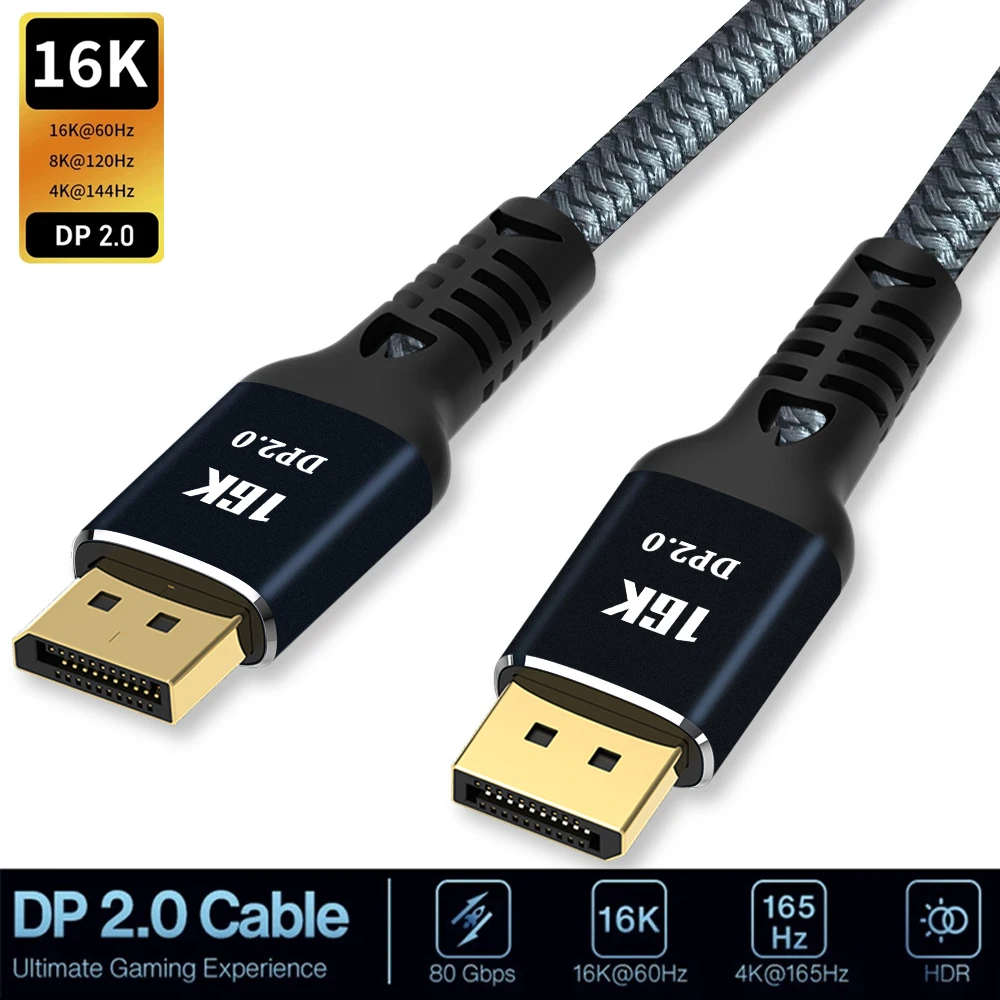 

DisplayPort 2.0 Cable 16K 10K HDR 3D 16K@60Hz 8K@60Hz 4K@120Hz/244Hz 80Gbps Display Port Adapte for Monitor PC Laptop DP 1.4 5m