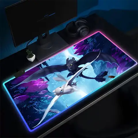 Игровой коврик для мыши D-Dragones беззубик, игровой коврик для мыши в стиле аниме, светодиодные настольные коврики с подсветкой, резиновый настольный коврик XXL, коврик для мыши RGB, настольные коврики