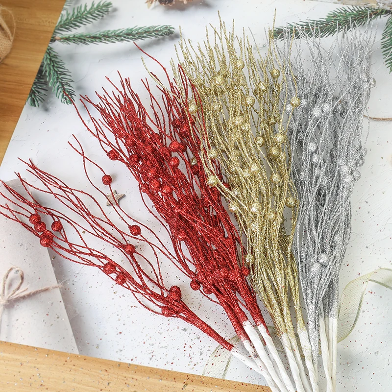 5 шт. рождественские искусственные блестящие ветки стебля ягод цвета: золотистый