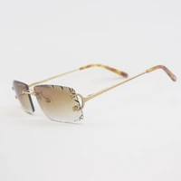 diamond cutting rimless c wire sunglasses men vintage eyewear women for summer clear glasses metal frame oculos gafas