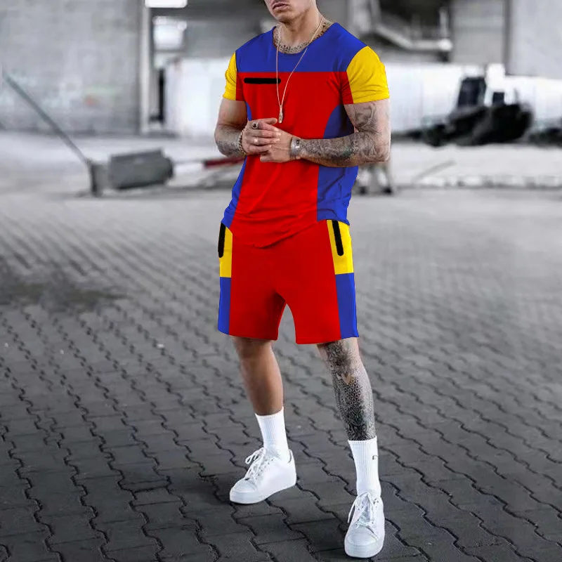 

New Summer Men's Set Short Sleeve T-Shirt Shorts Two Piece O Neck Casual Street Sportswear Oversized Men's Clothes Street Wear