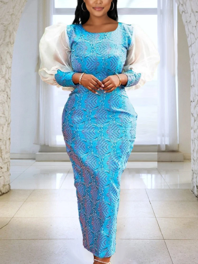 

Женское винтажное платье с рукавами-фонариками, синее облегающее платье в стиле пэчворк, элегантное офисное платье в стиле ретро, весна 2019