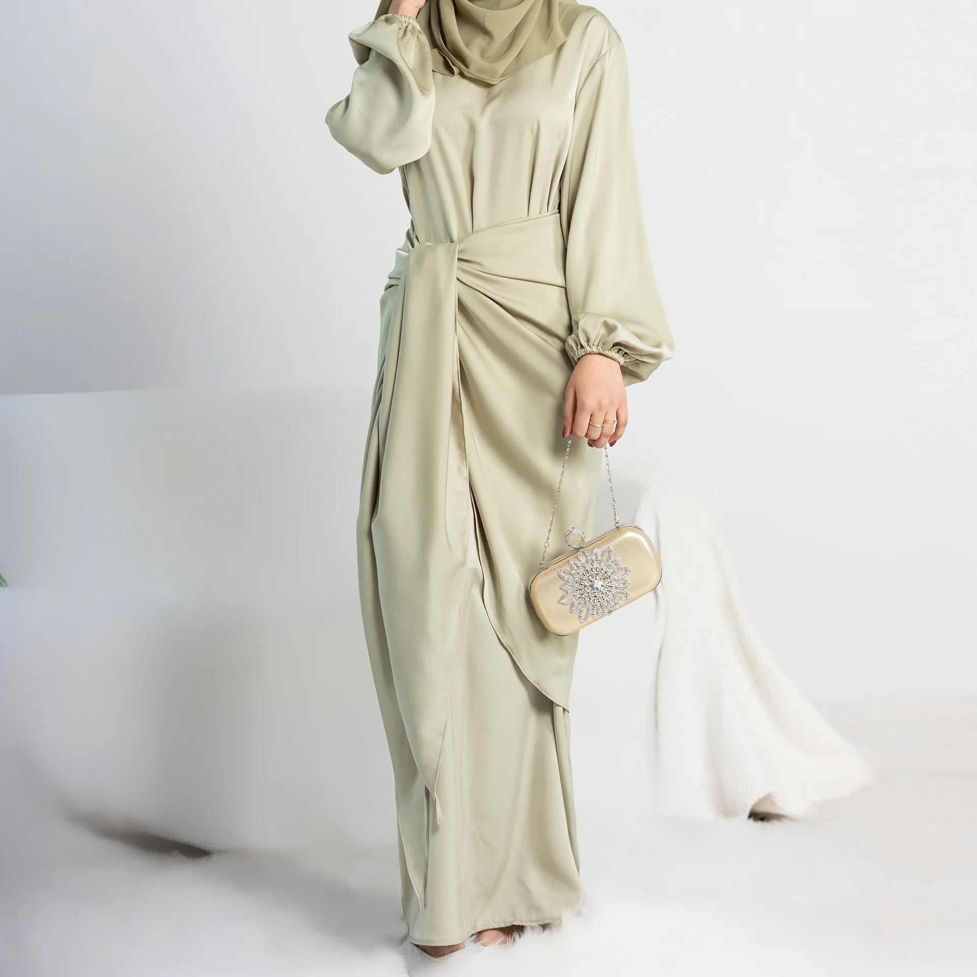 2023 Dubai Turkish Robe Feminine Two-piece Set Modest Dress Caftan Marocain Abaya Femme Muslim Sets Abayas for Women
