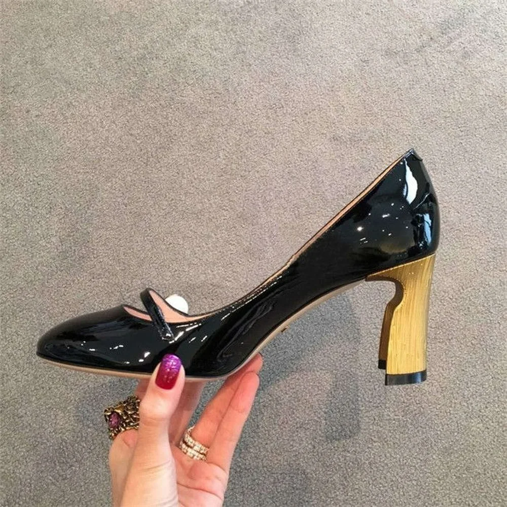 

Retro Womens Pumps Patent Leather High Heel Pearls High Heel Low Top Shoes Round Toe 3Colors Luxury New 2022 Laides