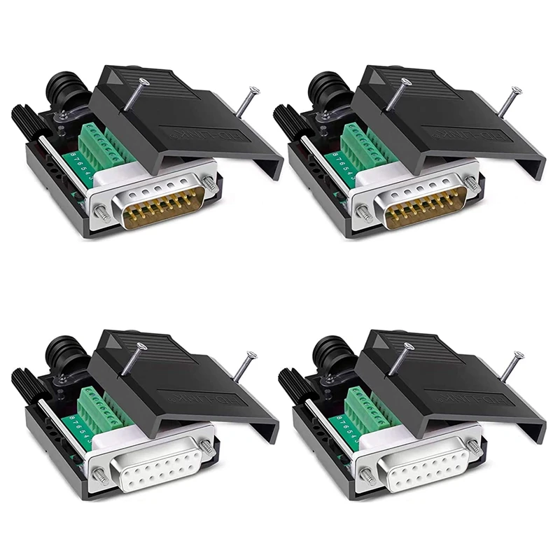 

4PCS DB15 Solderless Breakout Connector, RS232 D-SUB Serial to 15Pin Port Terminal Block 16mm Thinner Solderfree Adaptor