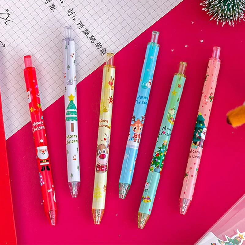 6Pcs/lot Christmas Gel Pens 0.5mm Black Ink Retractable Pen For Writing Supplies