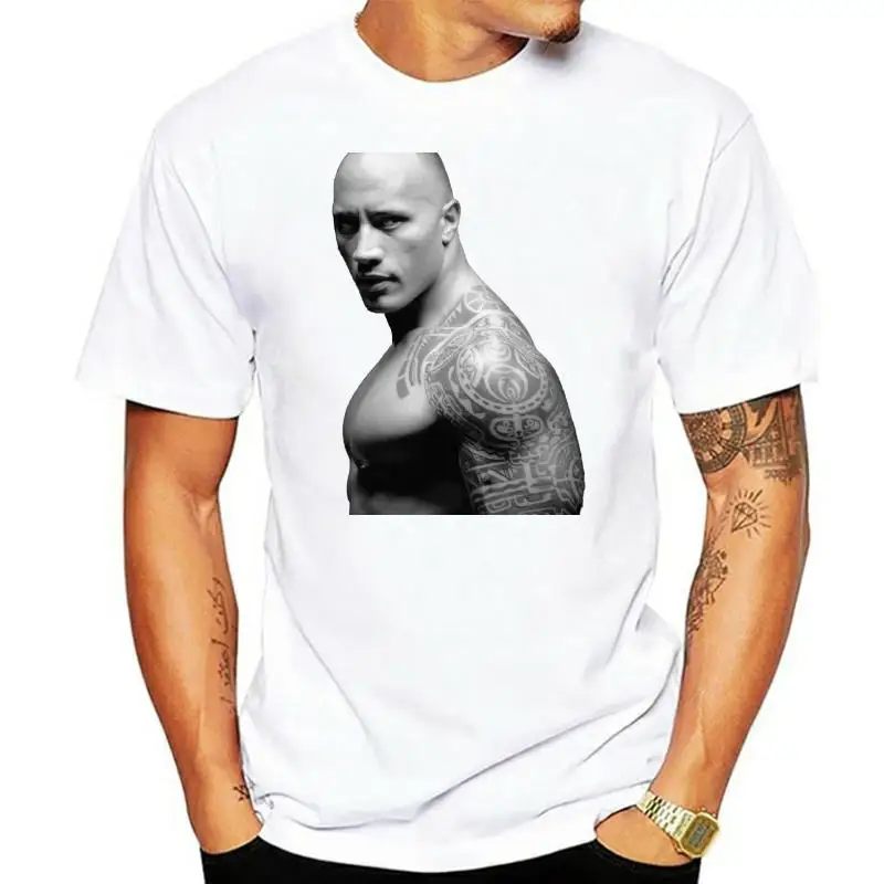 Men T Shirt T-shirt Dwayne Johnson halftone picture black tshirts Women T-Shirt
