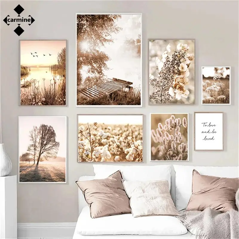 

Настенный постер с рисунком пейзажа, рисунок на холсте пшеничные тростники, Современная Скандинавская живопись для украшения дома, Осень-з...