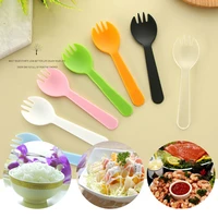 10pcsset disposable plastic 2 in1 cake dessert ice cream forks fruit salad soup tea coffee spoons kitchen baking shop supplies