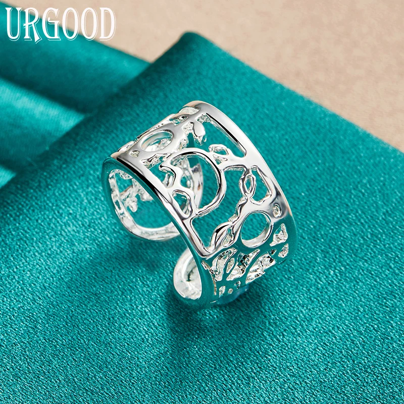 

925 Sterling Silver Adjustable Opening Fashion Jewelry Hollow Pattern Ring For Women Men Party Engagement Wedding Charm Gift
