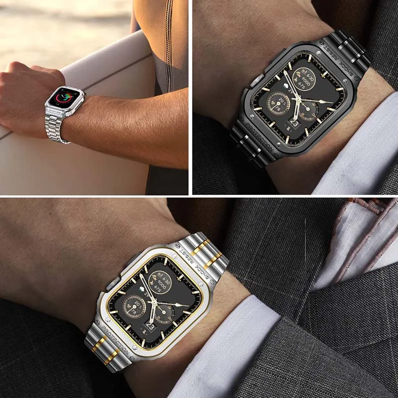 Stainless Steel Strap Correa For Apple Watch Band 7 45mm 44mm metal case Cover Bracelet Accessories For iWatch Series SE 6 5 4