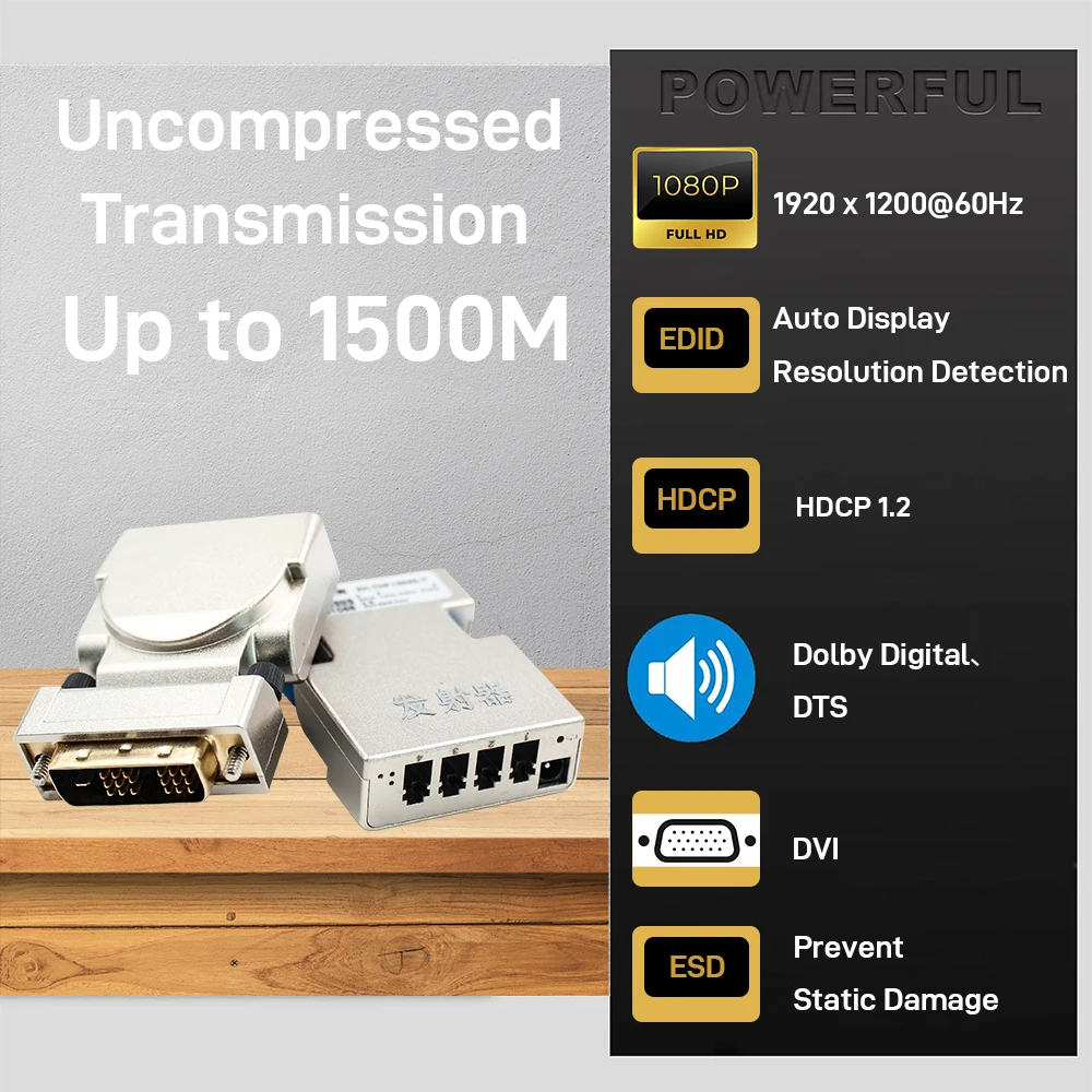 Фото Оптический удлинитель Mini DVI-D 2K@60Hz 1920x1200, видеопередатчик-приемник EDID SM/MM, поддержка передачи данных на расстояние до 1500 м №5