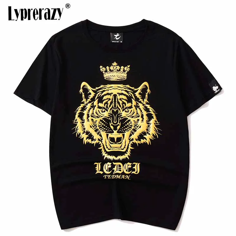 

Lyprerazy Летняя мужская футболка с коротким рукавом Тигр Кинг бронзирующий Печатный санскрит брендовые рубашки