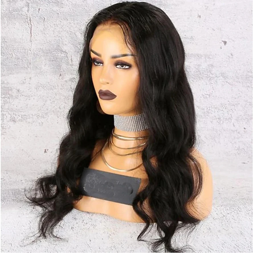 8A remy human hair natural Black Long body wave lace front celebrity style full wigs for women