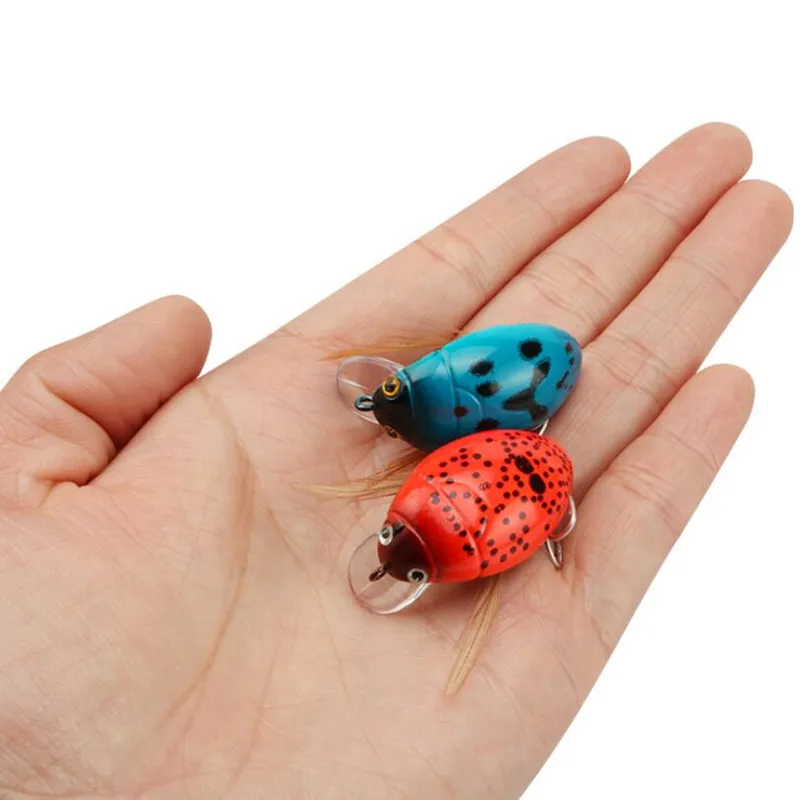 1Pc 3.8cm 4.1g Artificial Ladybug Fishing Bait Cicada Beetle Insect Wobblers Fishing Lures Topwater For Bass Carp Fishing Tackle