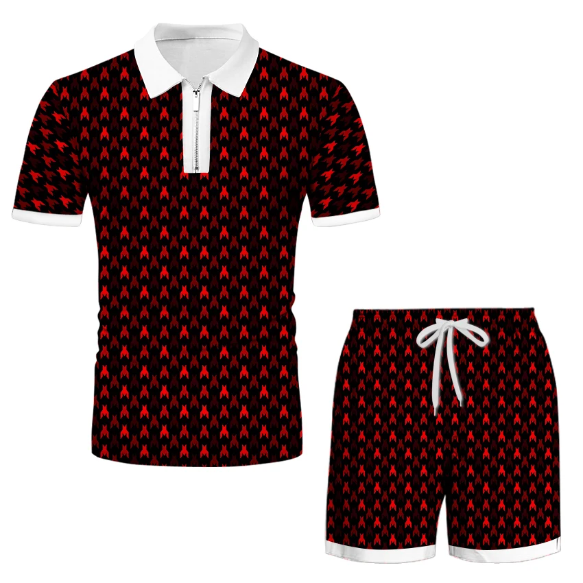 

Men's polo shirt summer casual beach short-sleeved suit t-shirt shorts 2-piece men's fabric lapel suit sports slimming exercise