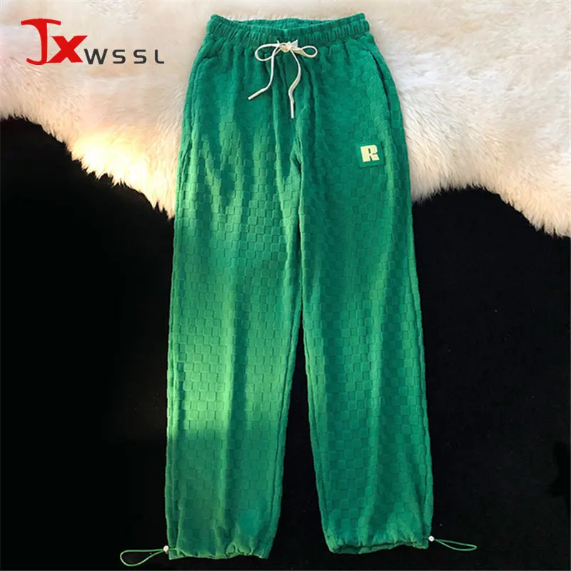 

Новинка 2022, летние клетчатые повседневные спортивные брюки, тонкие брюки с высокой талией в стиле ретро, свободные прямые брюки, уличные спо...