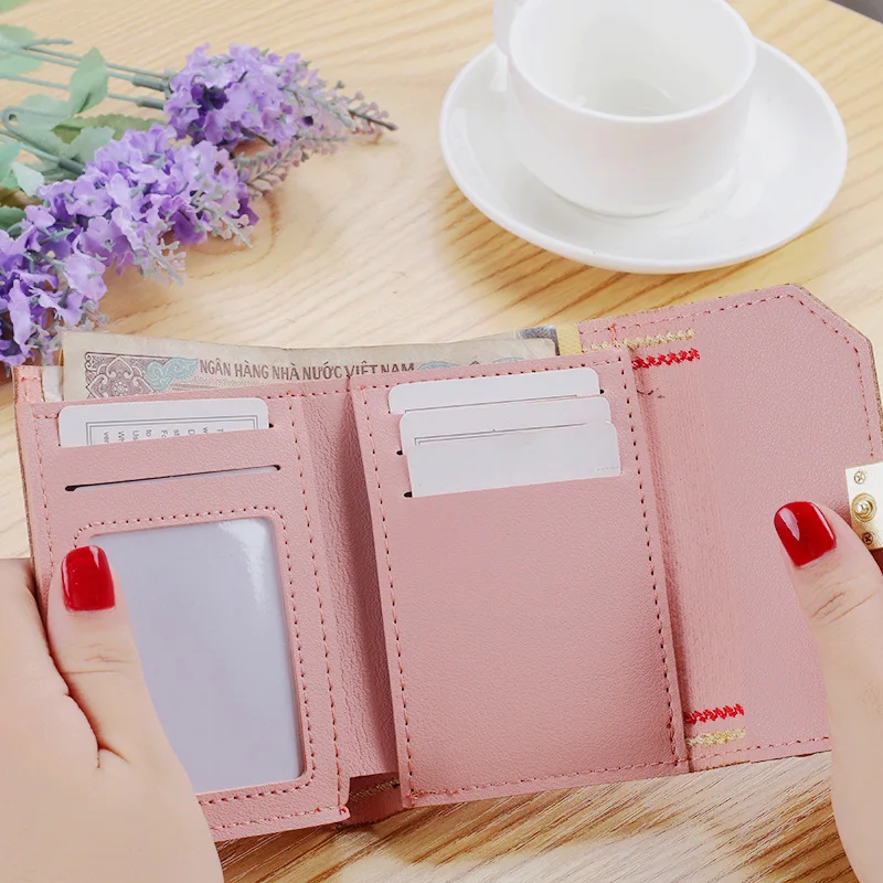 Wallets for Women Short Fashion Card Holder  PU Leather Foldable Coin Purse Money Clip Bag