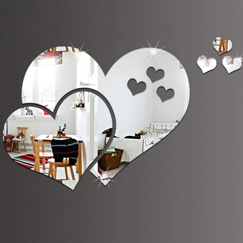 1Set 3D Love Hearts Mirror Wall Sticker Decal Wall Art Removable Wedding Decoration Kids Room Decoration Toilet Table Stickers