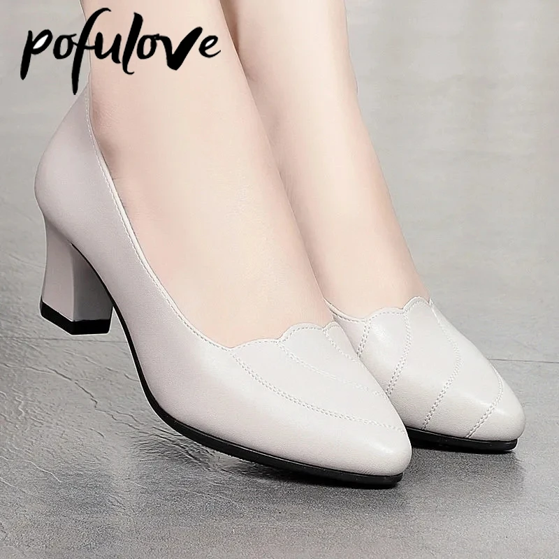 Женские туфли-лодочки на среднем квадратном каблуке из ПУ кожи | Обувь