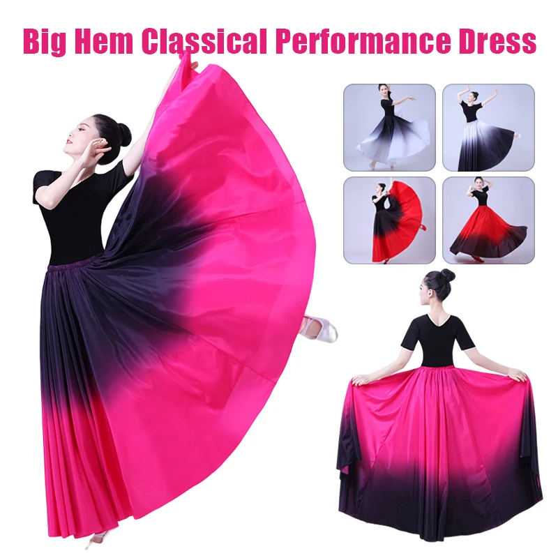 

2 Tone Gradient Big Hem Skirt Spain Flamenco Dance Dress Women Stage Performance Dancing Costume Long Midi Skirt Female Vestido